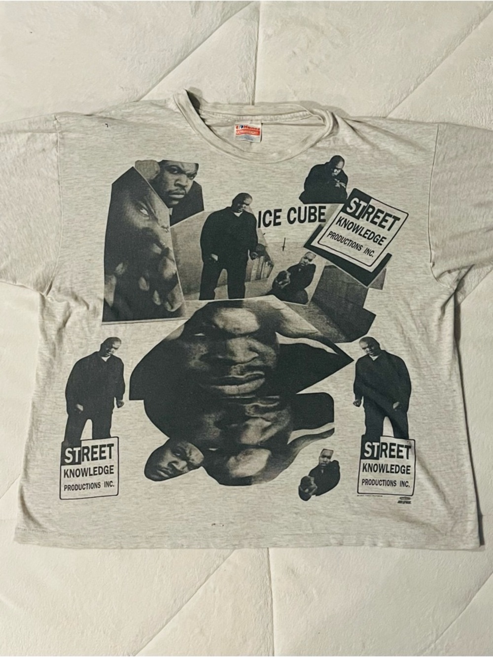 Vintage 1992 Ice Cube N.W.A. Street Knowledge AOP Grey Rap T-Shirt XL